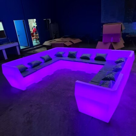 Wholesale Nightclub bar Furniture Lighting Remote Control Color Changing Soft Cushions and Lumbar Pillows Led Rgb bar Sofa Set